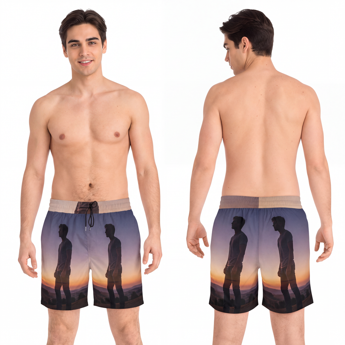 Men's Mid-Length Swim Shorts - Twilight Wanderer Golden Hour...