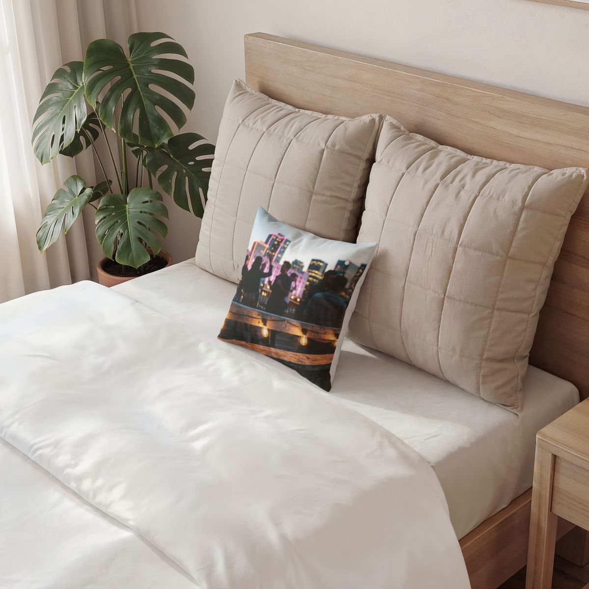 Poly Velvet Pillow - City Lights Skyline | Echovira Gallery