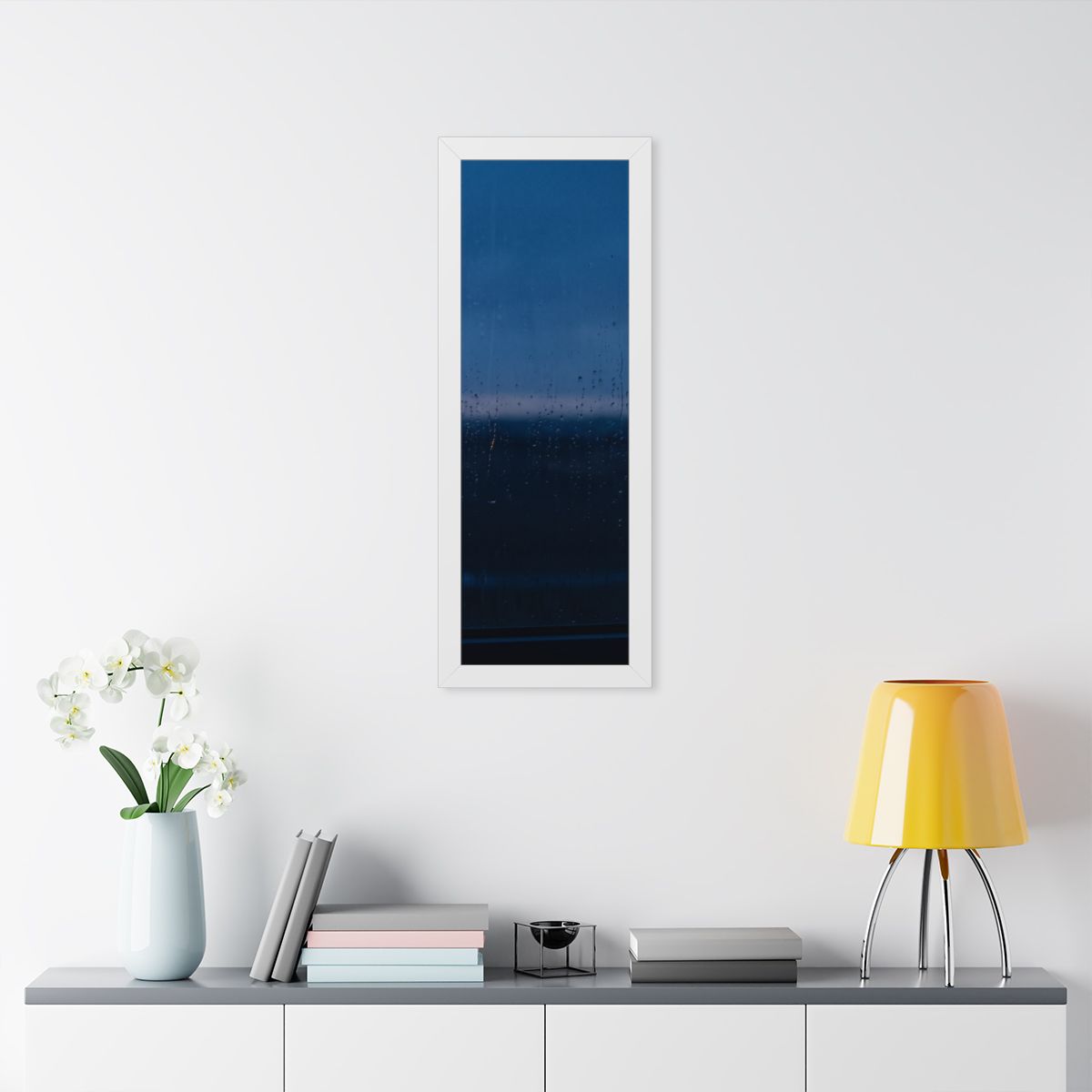Framed Vertical Poster - Rainy Dusk Silhouette — White... |...