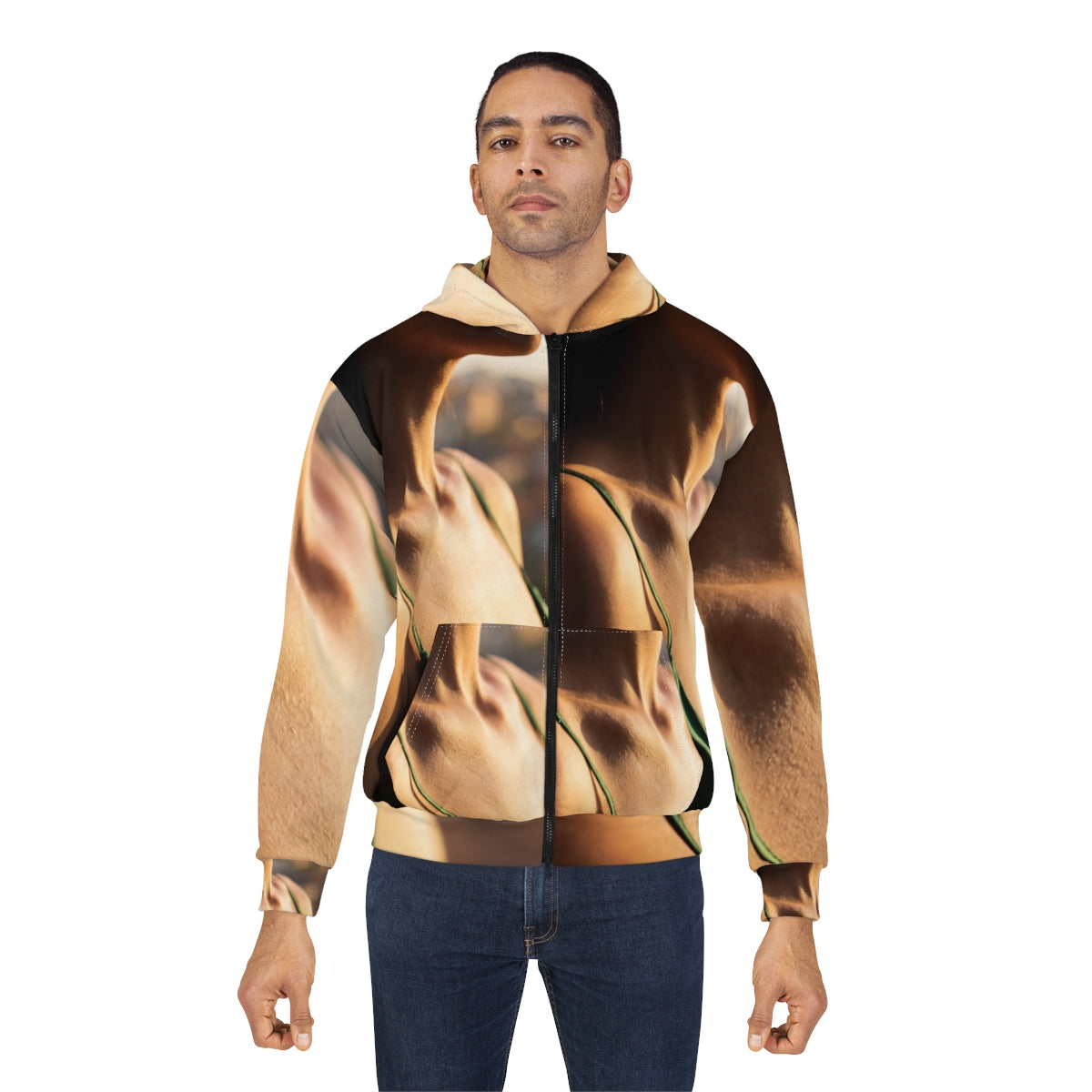 Men's Zip Hoodie - Sunset Silk Lounge Zip | Echovira Gallery