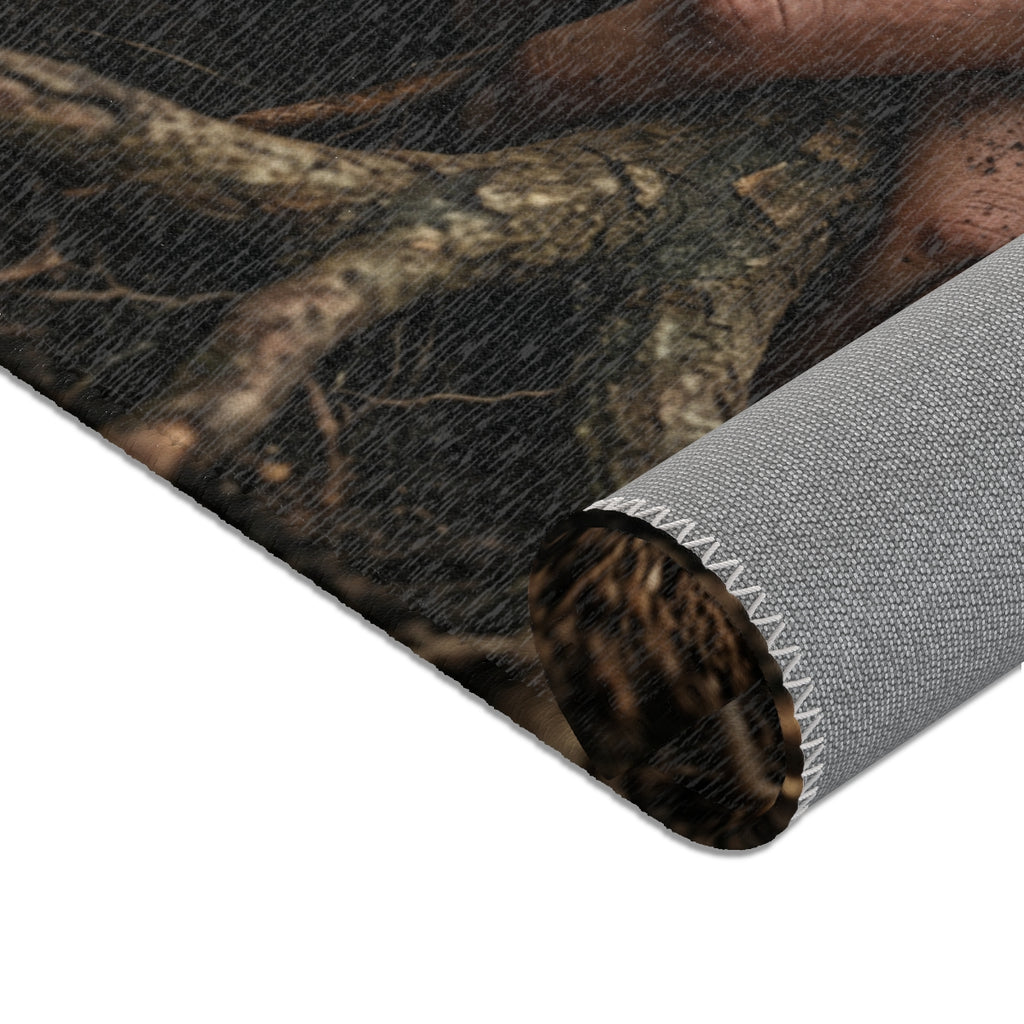 Area Rugs with Forest Roots and Hands Art