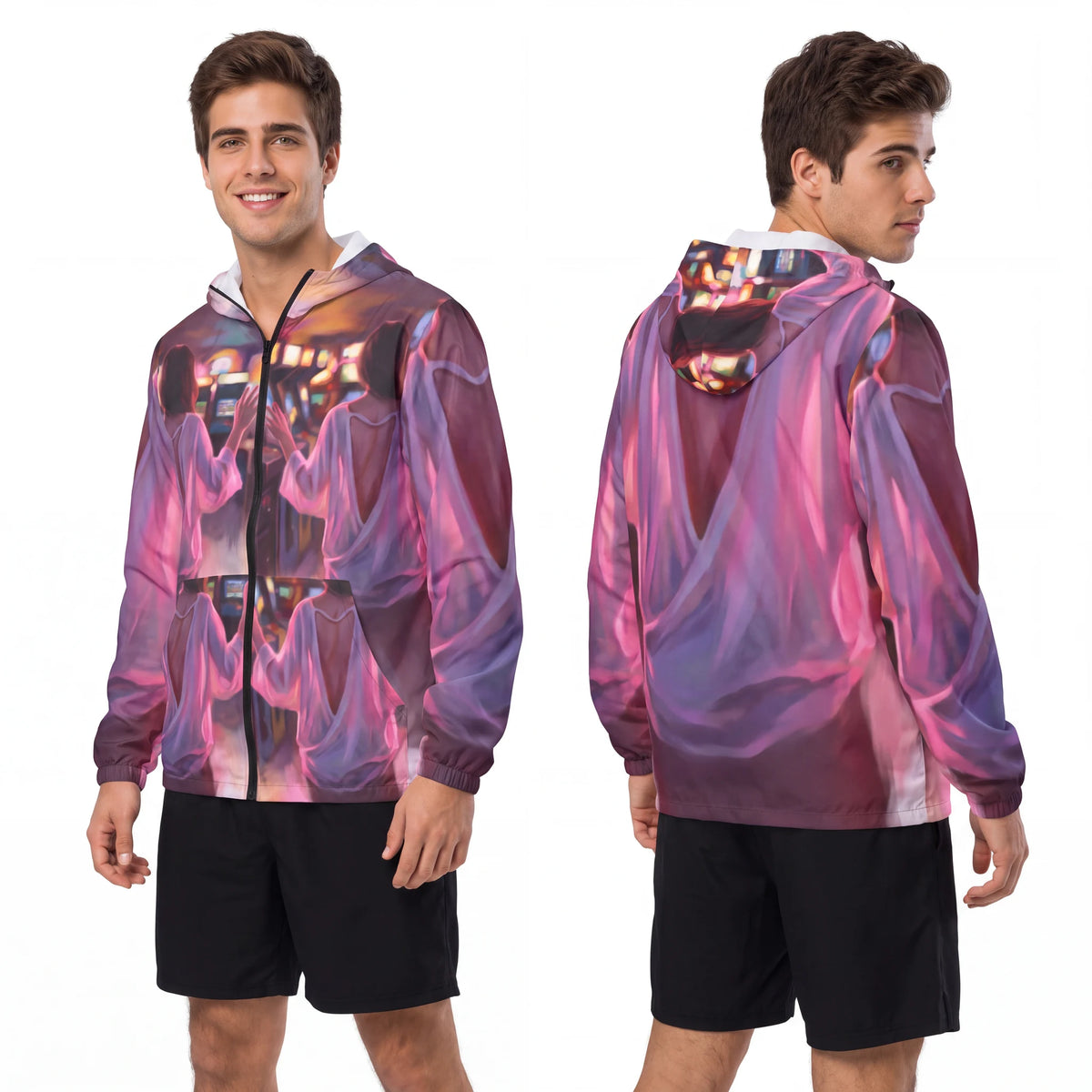 Men's Windbreaker Jacket - Neon Arcade | Echovira Gallery