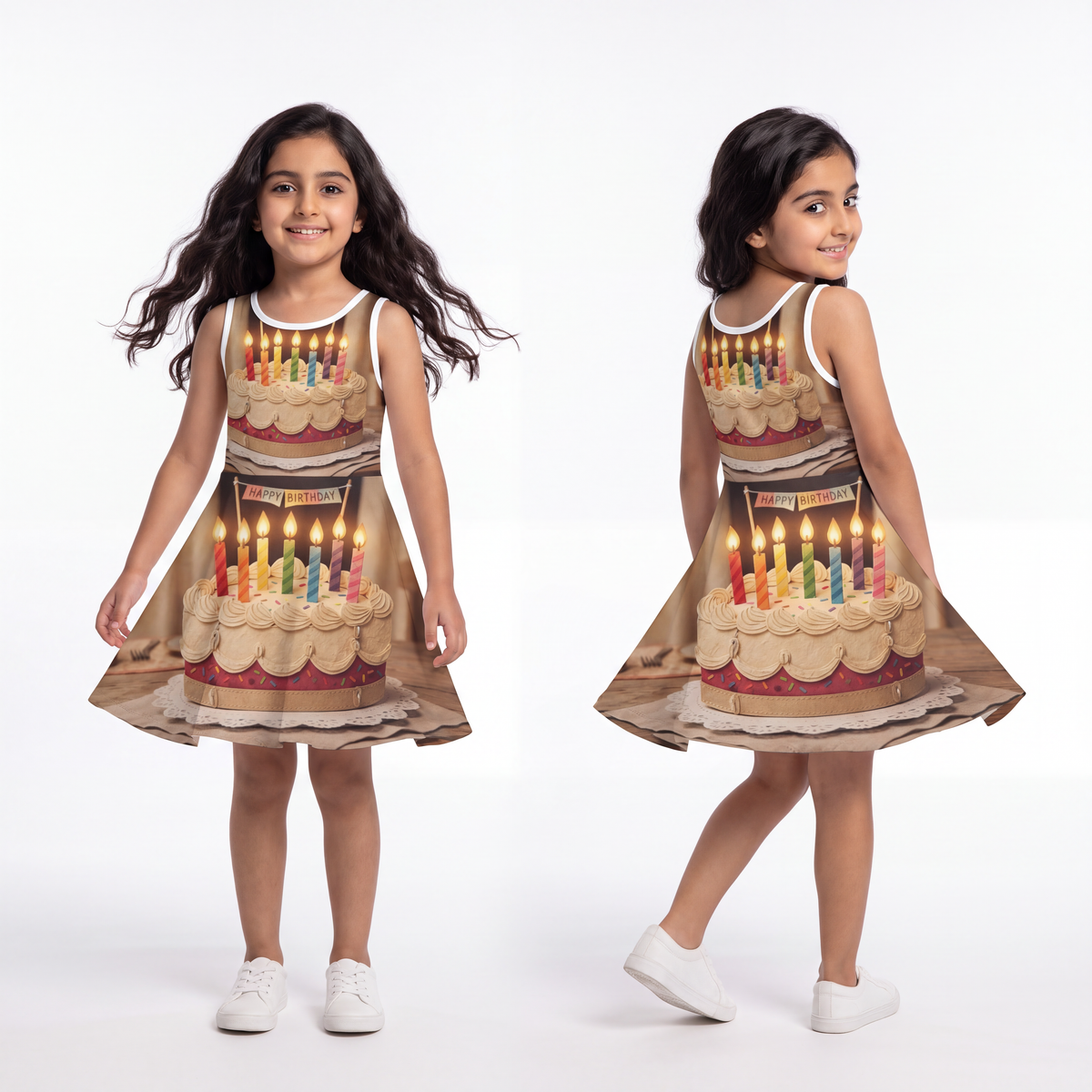 Girls' Sleeveless Sundress - Happy Birthday Cake Celebration...