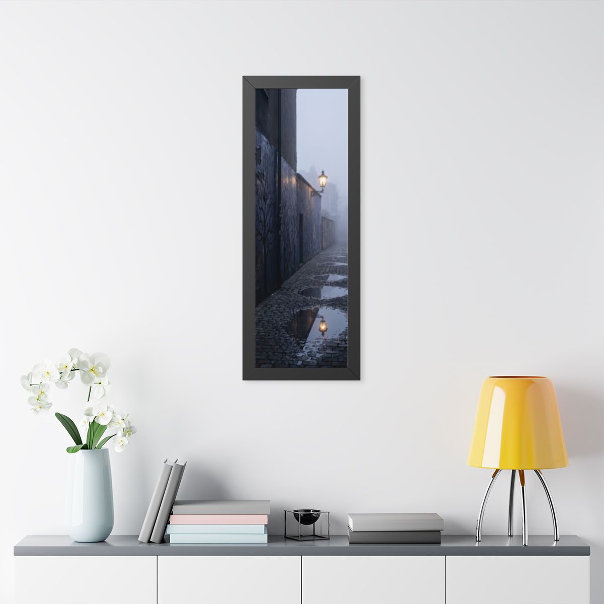 Framed Vertical Poster - Cobblestone in Mist — Black (11×14...