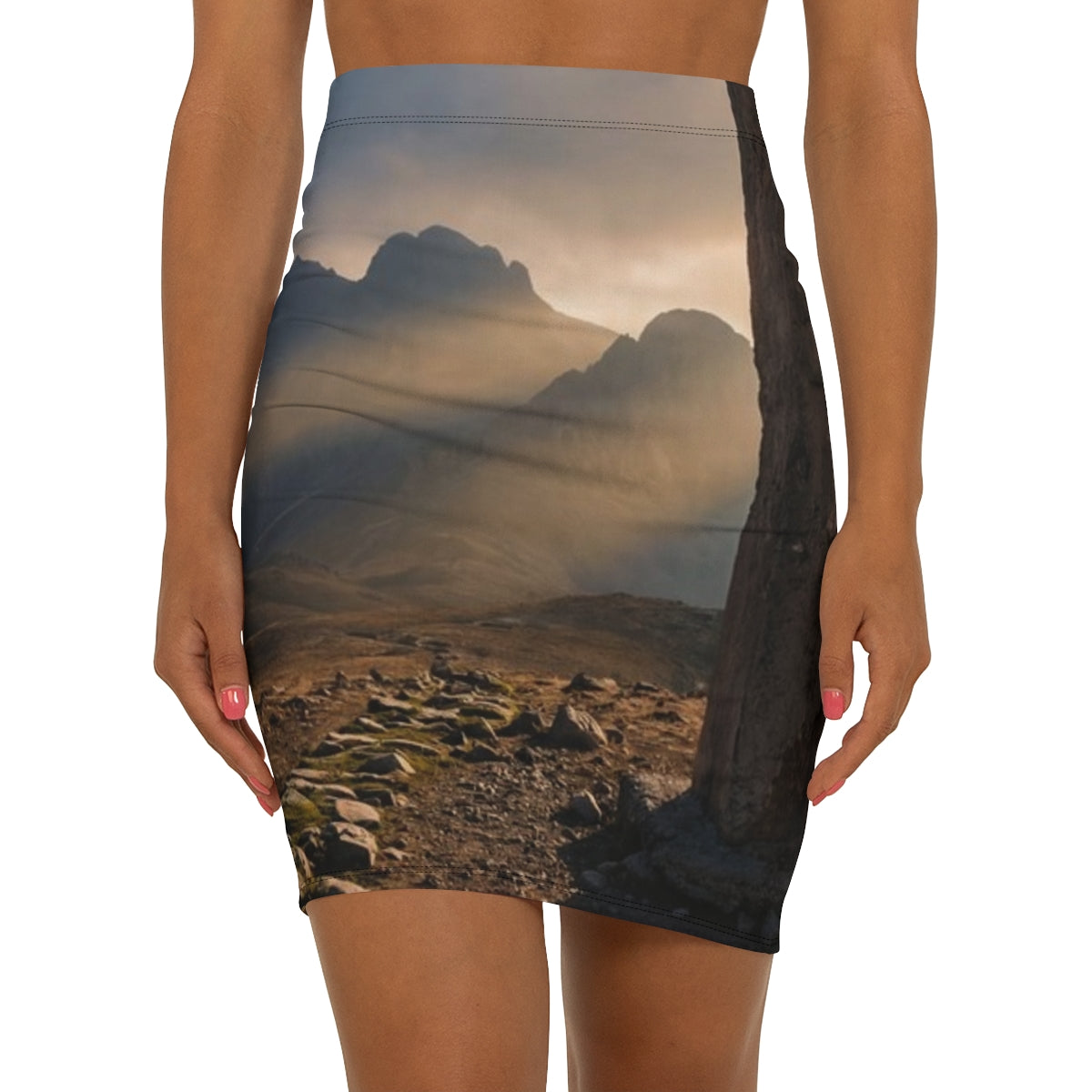 Women's Mid-Waist Pencil Skirt - Mystic Monolith Ancient......