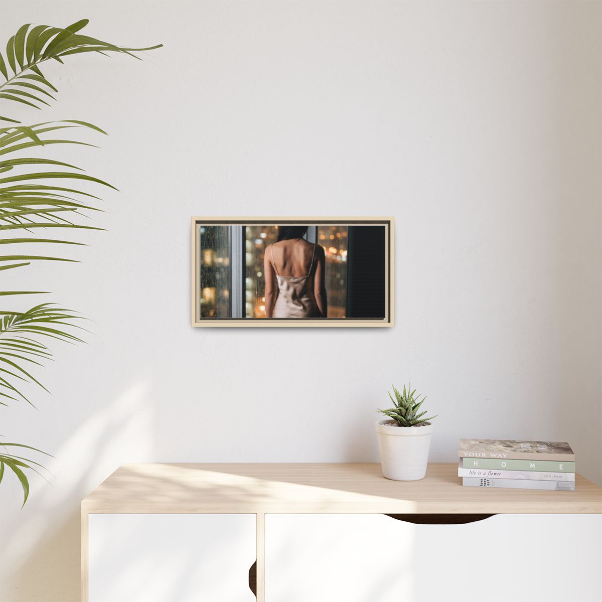 Matte Canvas, Framed - Rainy City lights Glow — Natural /......