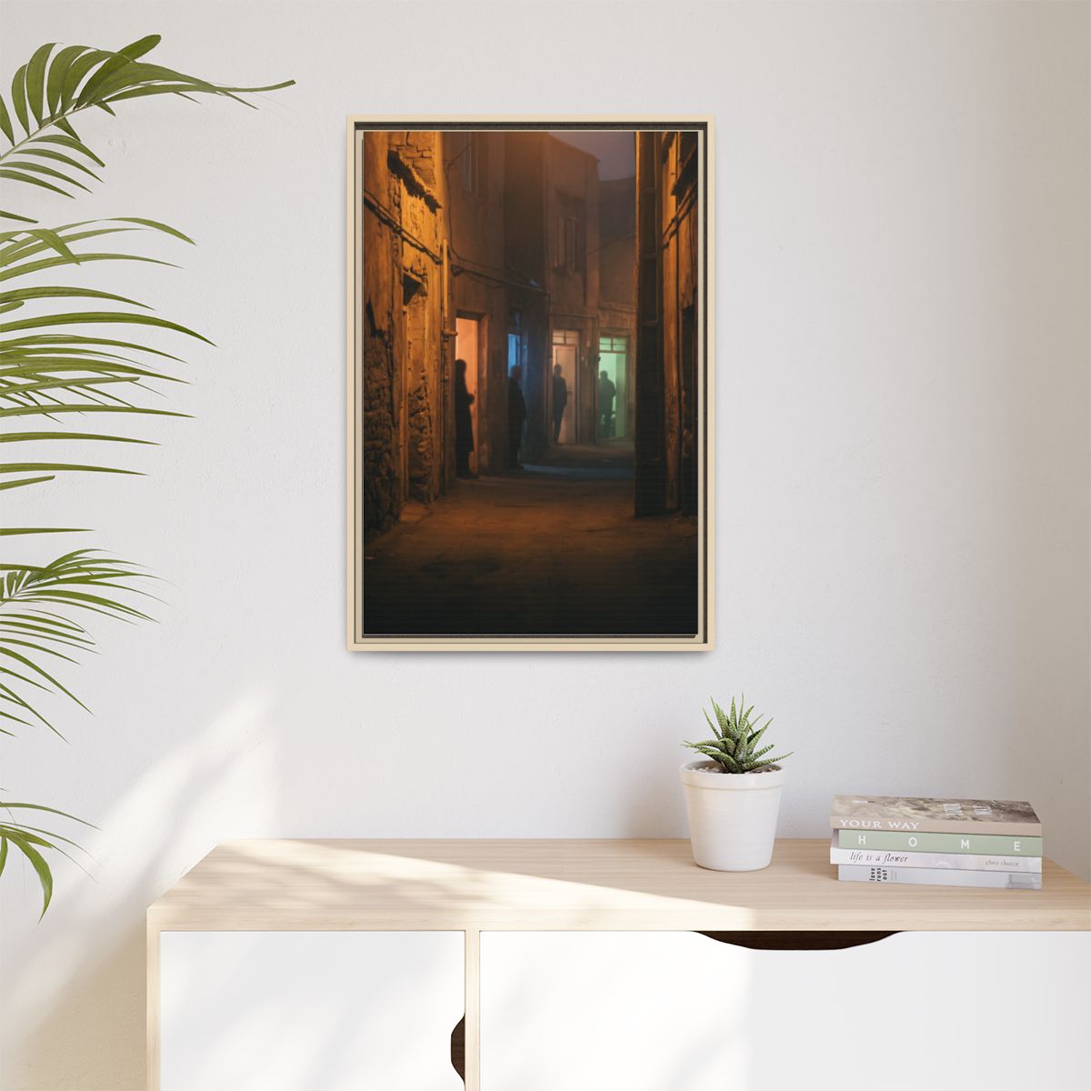Matte Canvas, Framed - Shadowed Alleyway Mystery Art Print...