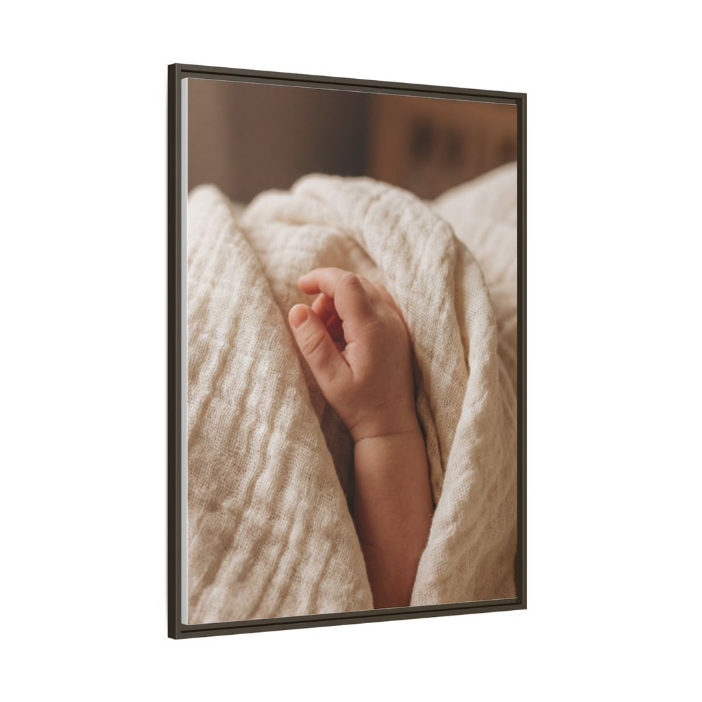 Framed Matte Canvas - Tender Newborn Hand (8×10, 9×12, 11×14, 12×16, 10×20, 12×18, 16×20, 16×24, 18×24, 12×36, 20×24, 16×32, 20×30, 24×30, 24×32, 16×48, 24×36, 24×48, 30×40, 20×60, 32×48, 30×60 & 40×60)