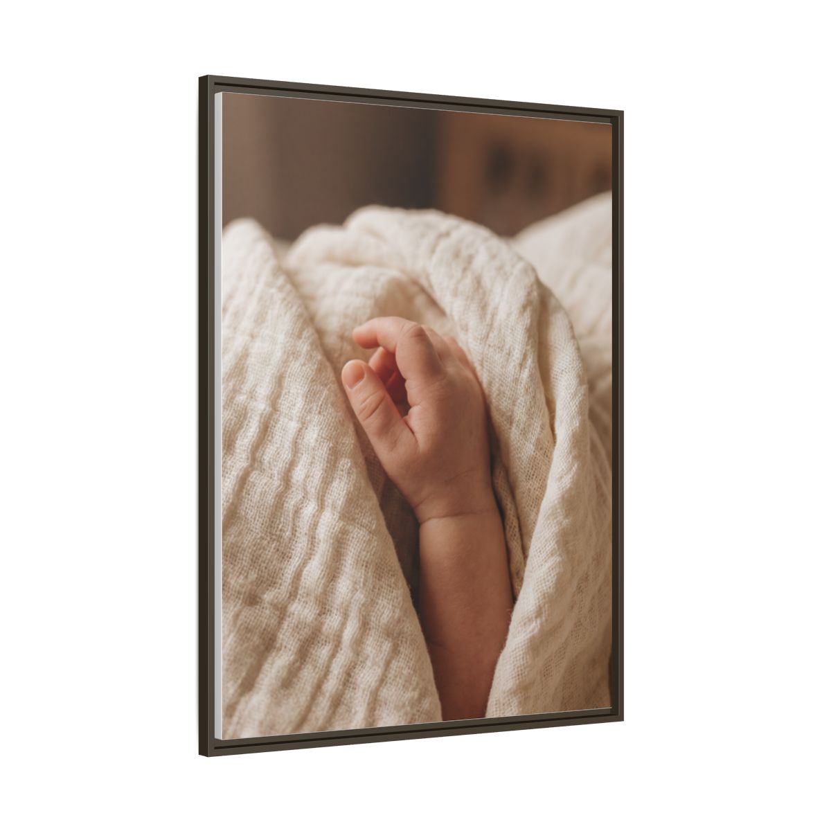 Framed Matte Canvas - Tender Newborn Hand (8×10, 9×12, 11×14, 12×16, 10×20, 12×18, 16×20, 16×24, 18×24, 12×36, 20×24, 16×32, 20×30, 24×30, 24×32, 16×48, 24×36, 24×48, 30×40, 20×60, 32×48, 30×60 & 40×60)
