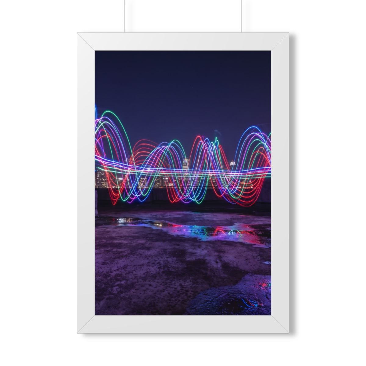 Framed Vertical Poster - Neon Wave Night — White (11×14... |...