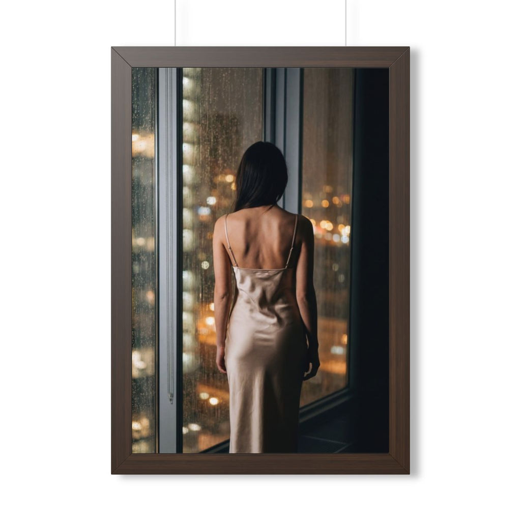 Framed Vertical Poster - Shimmering Rainscape — Walnut... |...