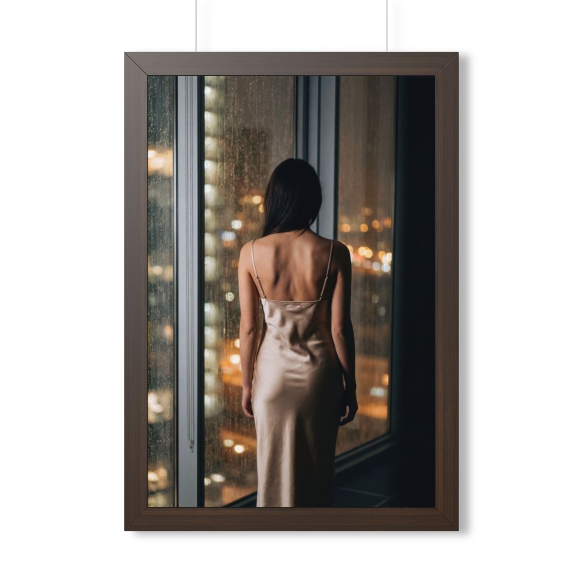 Framed Vertical Poster - Shimmering Rainscape — Walnut... |...