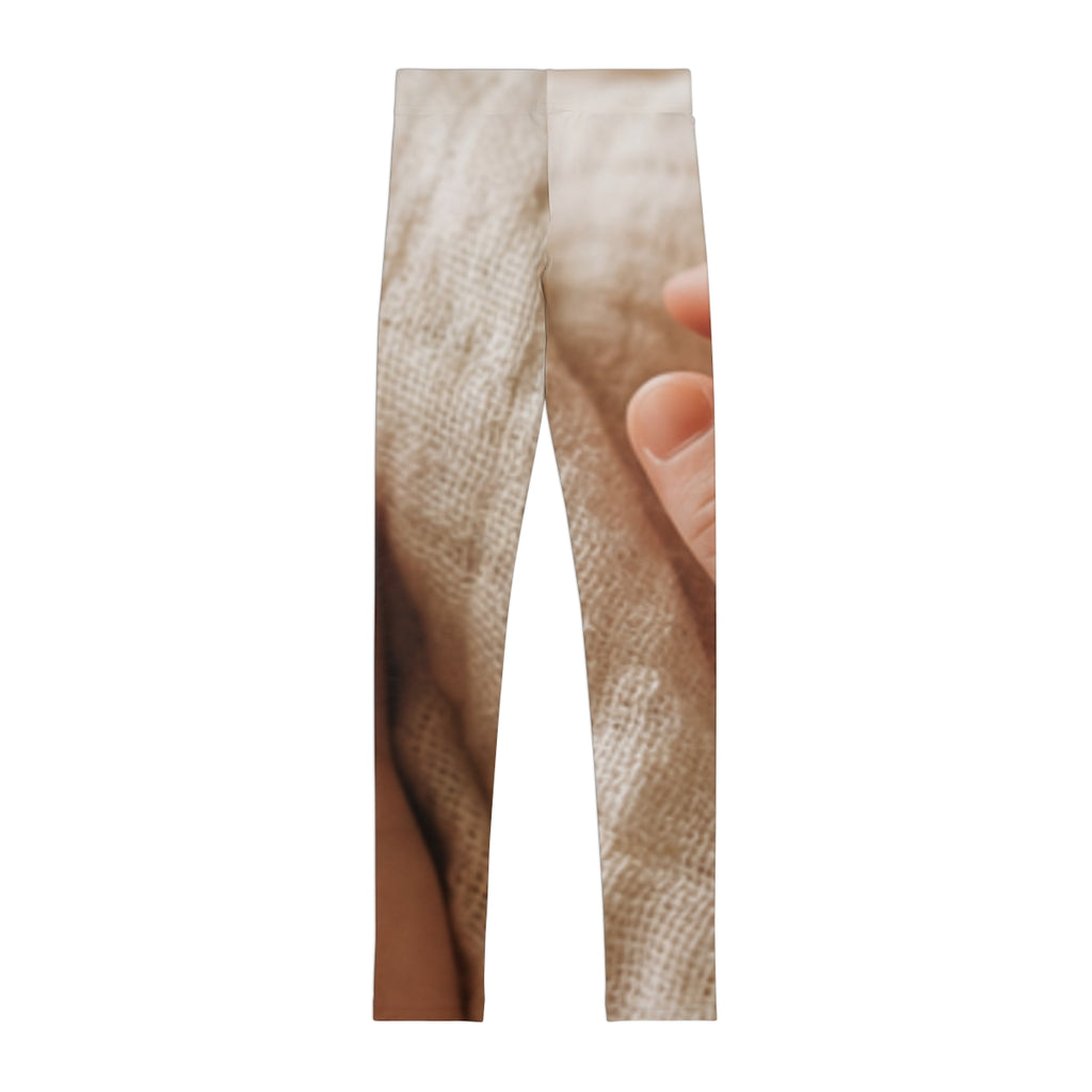 Youth Leggings - Tender Newborn Hand in Soft Muslin Blanket...