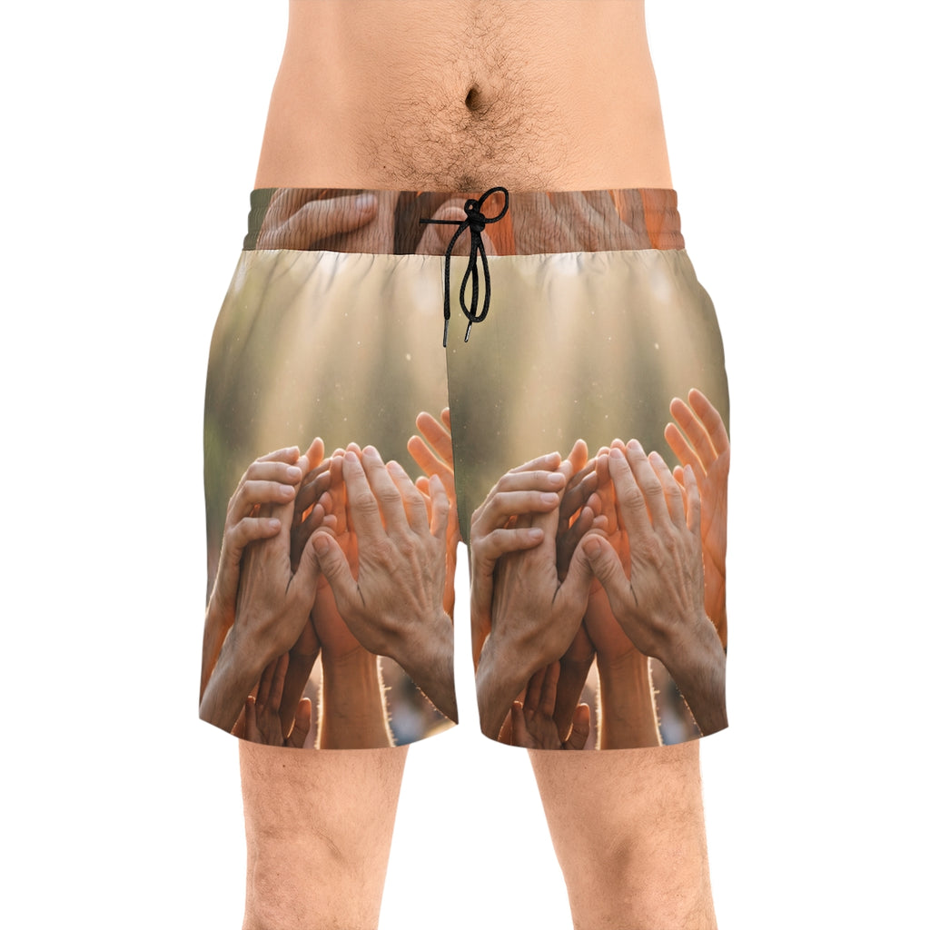 Men's Mid-Length Swim Shorts - Golden Rays of Unity Wall Art...