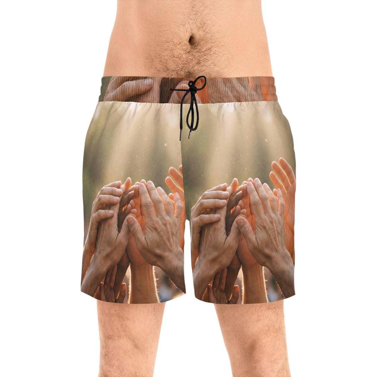 Men's Mid-Length Swim Shorts - Golden Rays of Unity Wall Art...