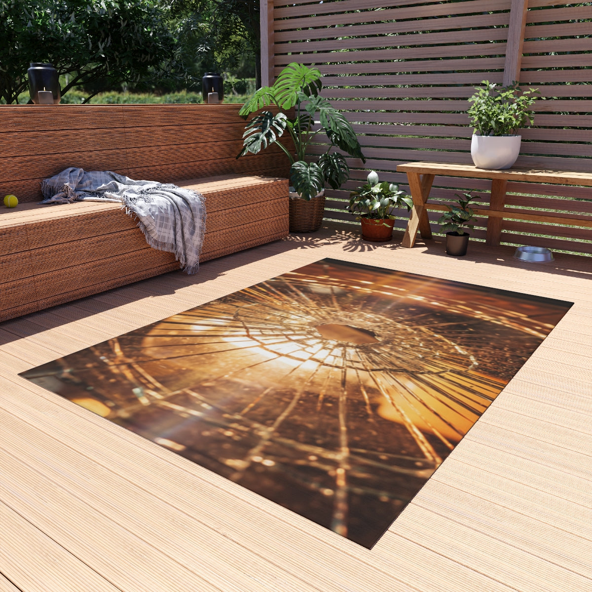 Outdoor Rug - Golden Fracture Broken Glass Art | Echovira...