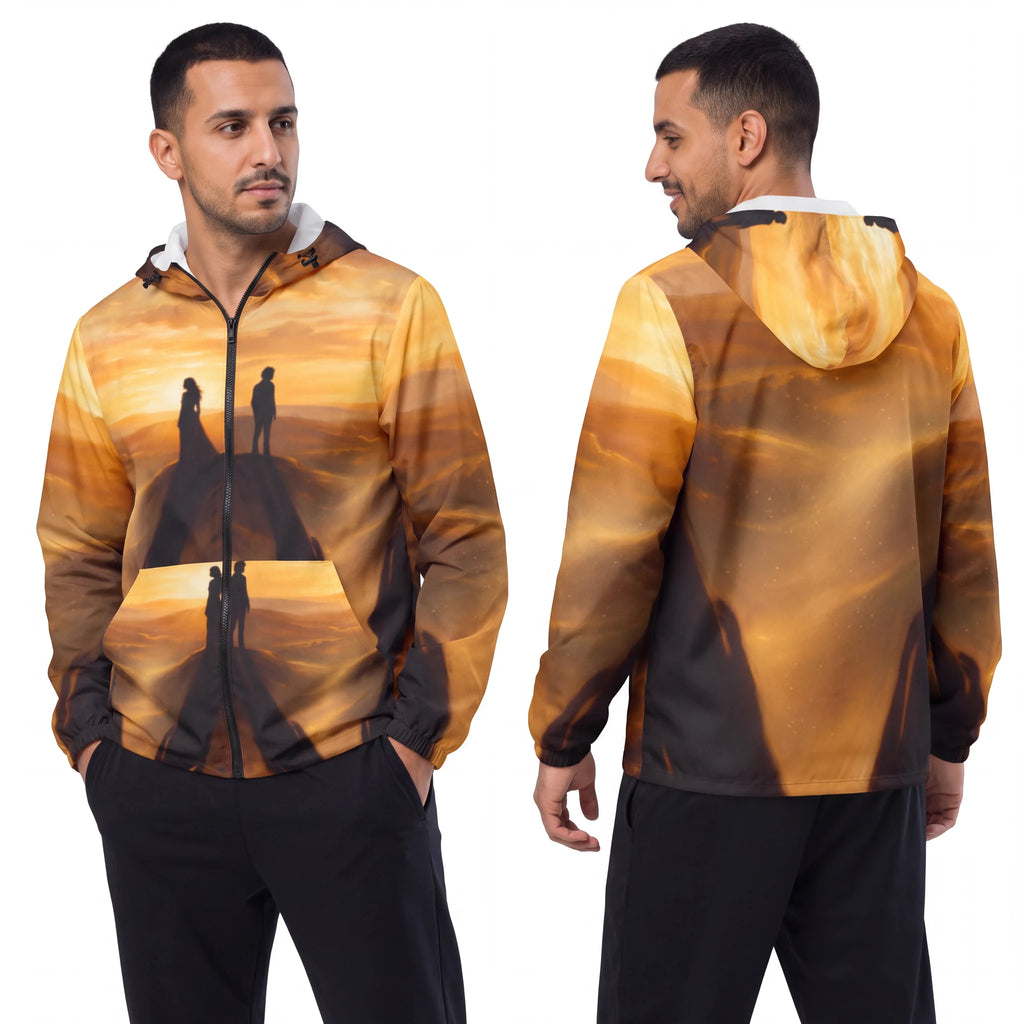 Men's Windbreaker Jacket with Sunset Landscape