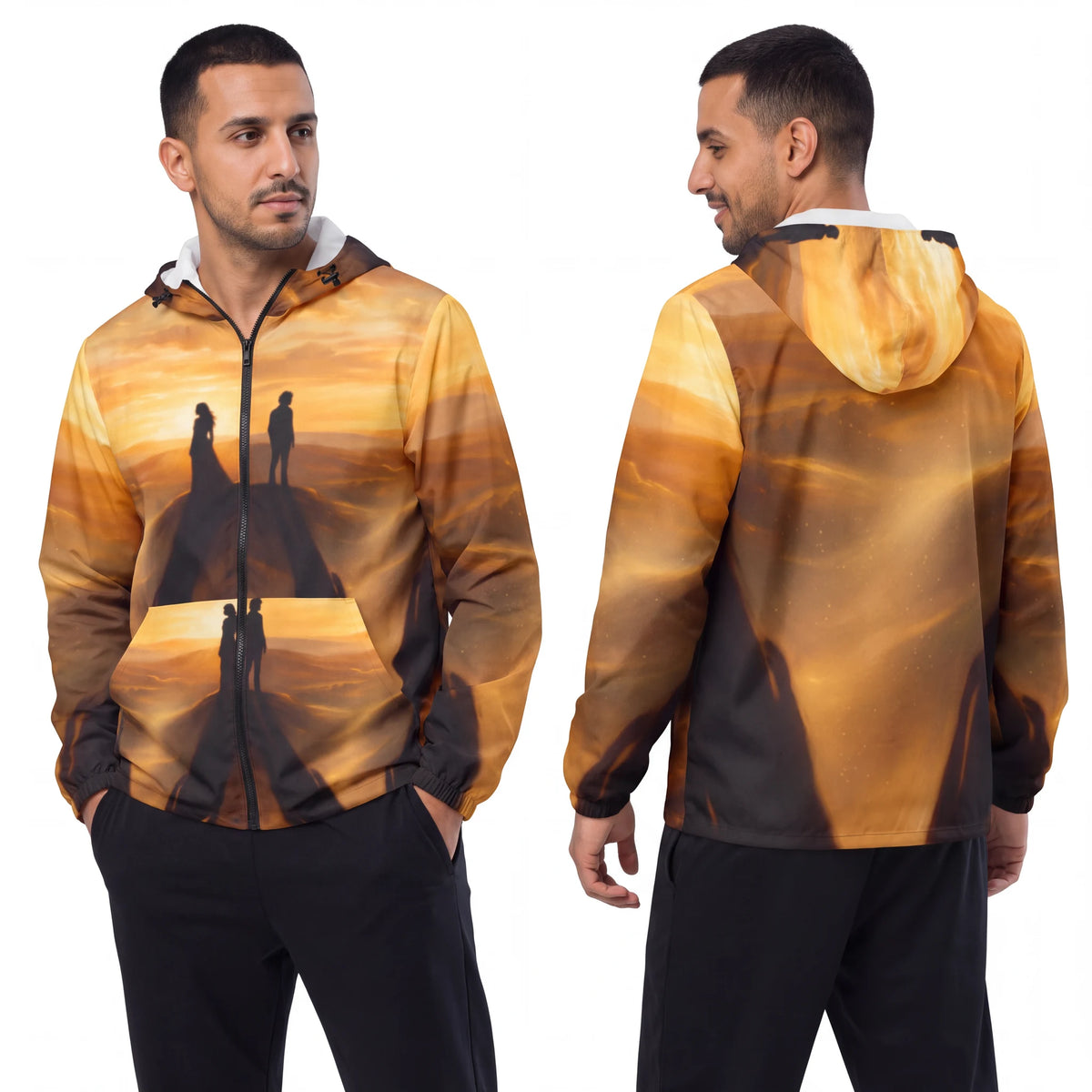 Men's Windbreaker Jacket with Sunset Landscape