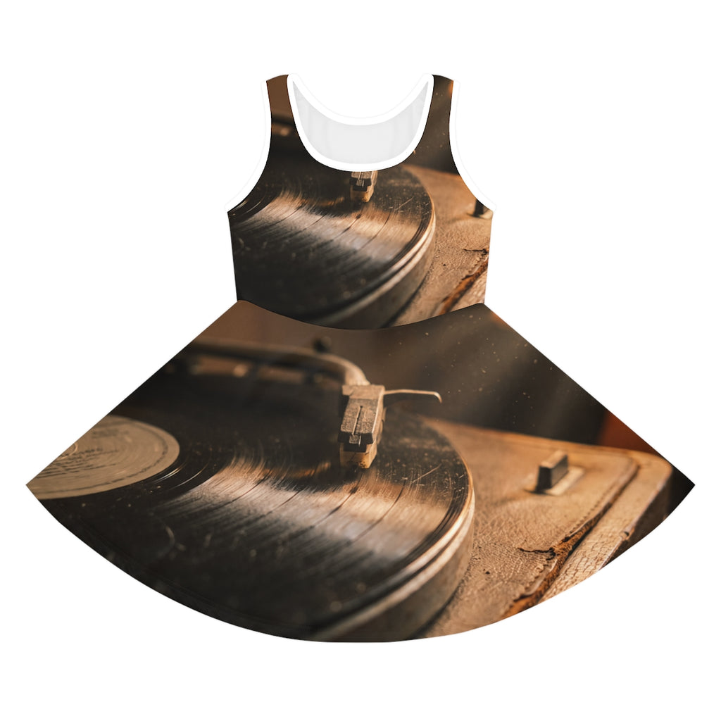 Girls' Sleeveless Sundress with Vintage Turntable