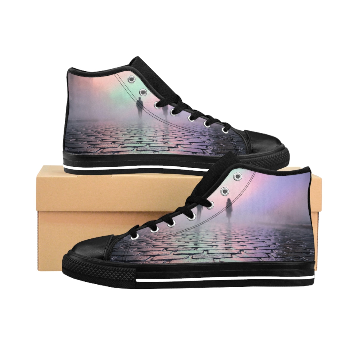 Women's Classic Sneakers with Cobblestone Night Art