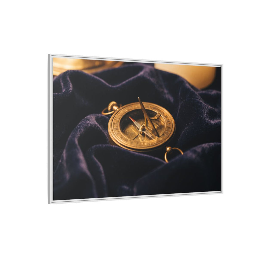 Framed Canvas Brass Sundial Landscape Art