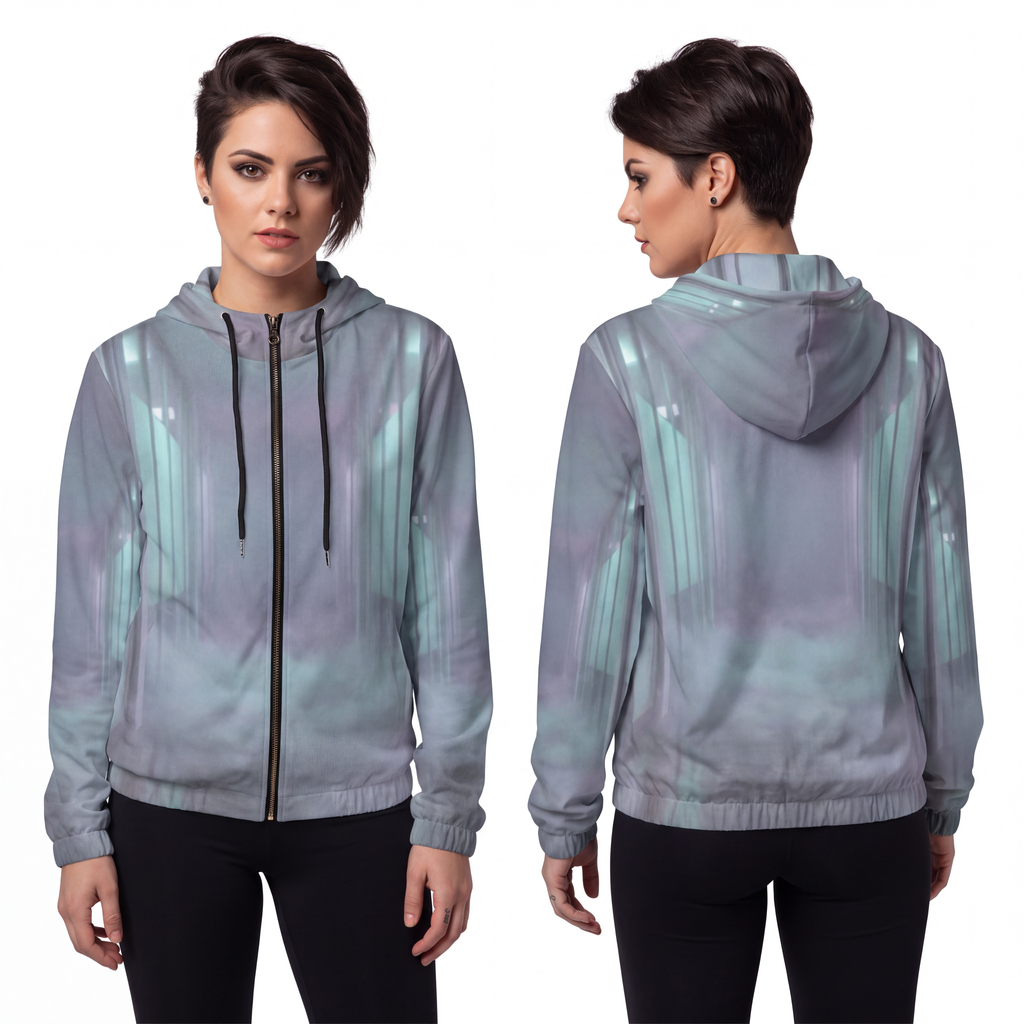 Women's Full-Zip Hoodie - Liminal Corridor Fog Art Print |...
