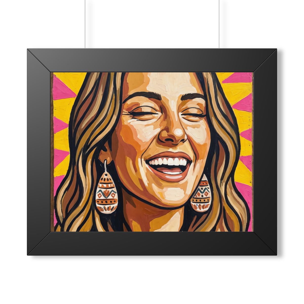 Framed Horizontal Poster - Radiant Joy Boho Pop Art Portrait...
