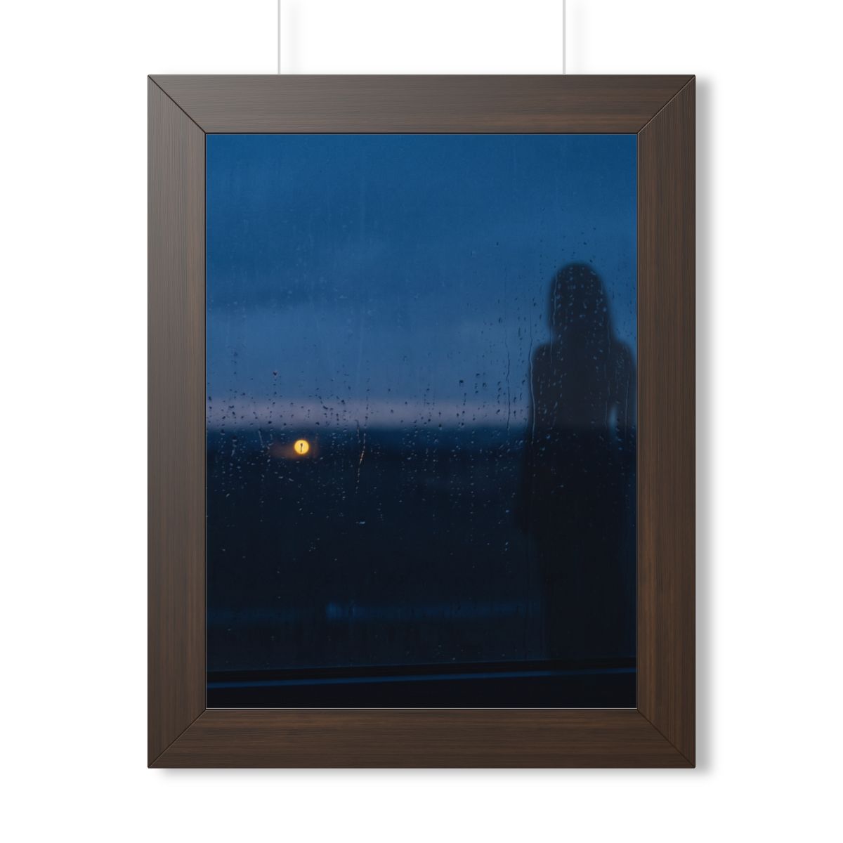 Framed Vertical Poster - Rainy Dusk Silhouette — Walnut... |...