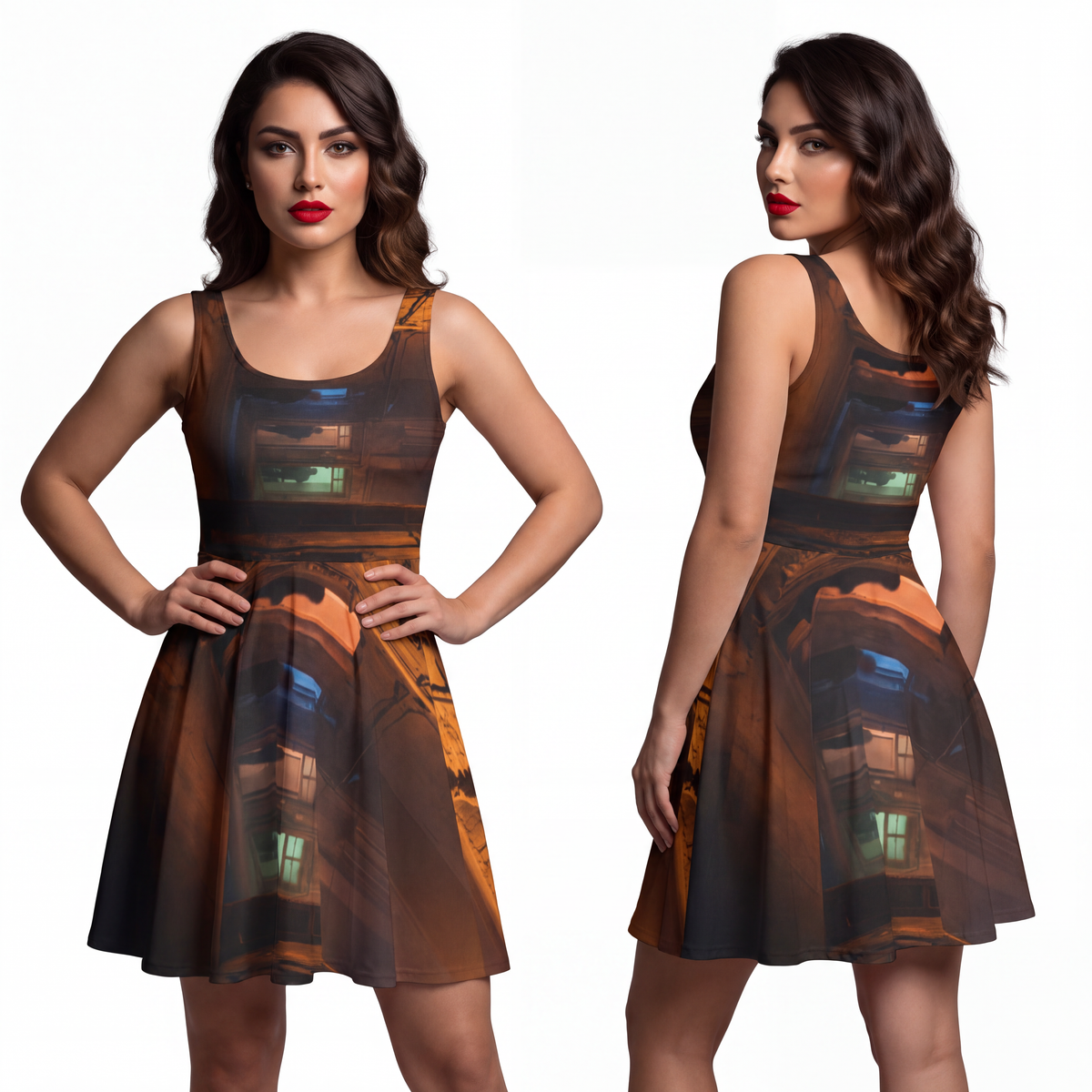 Women's Skater Dress - Shadowed Alleyway Mystery Art Print |...