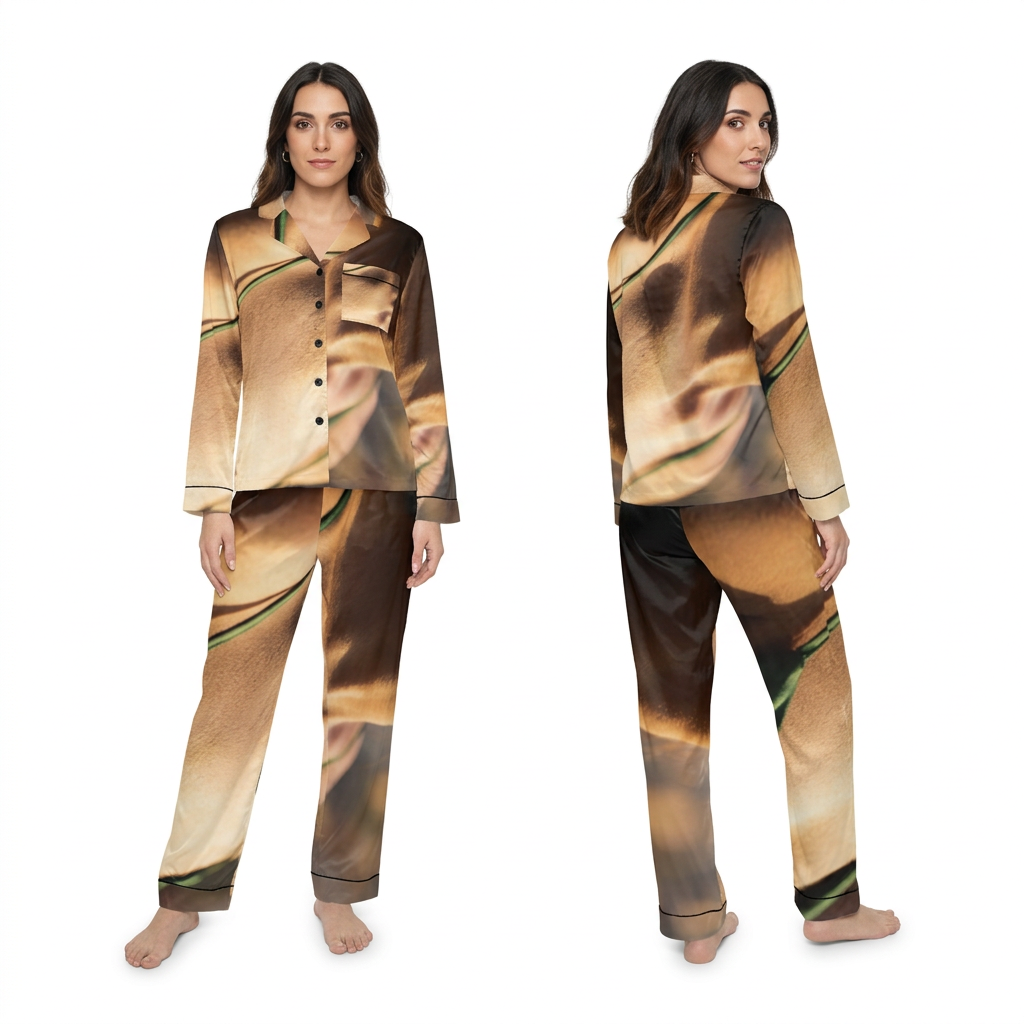 Women's Satin Pajamas - Golden Hour - Emerald Sunkissed Set...