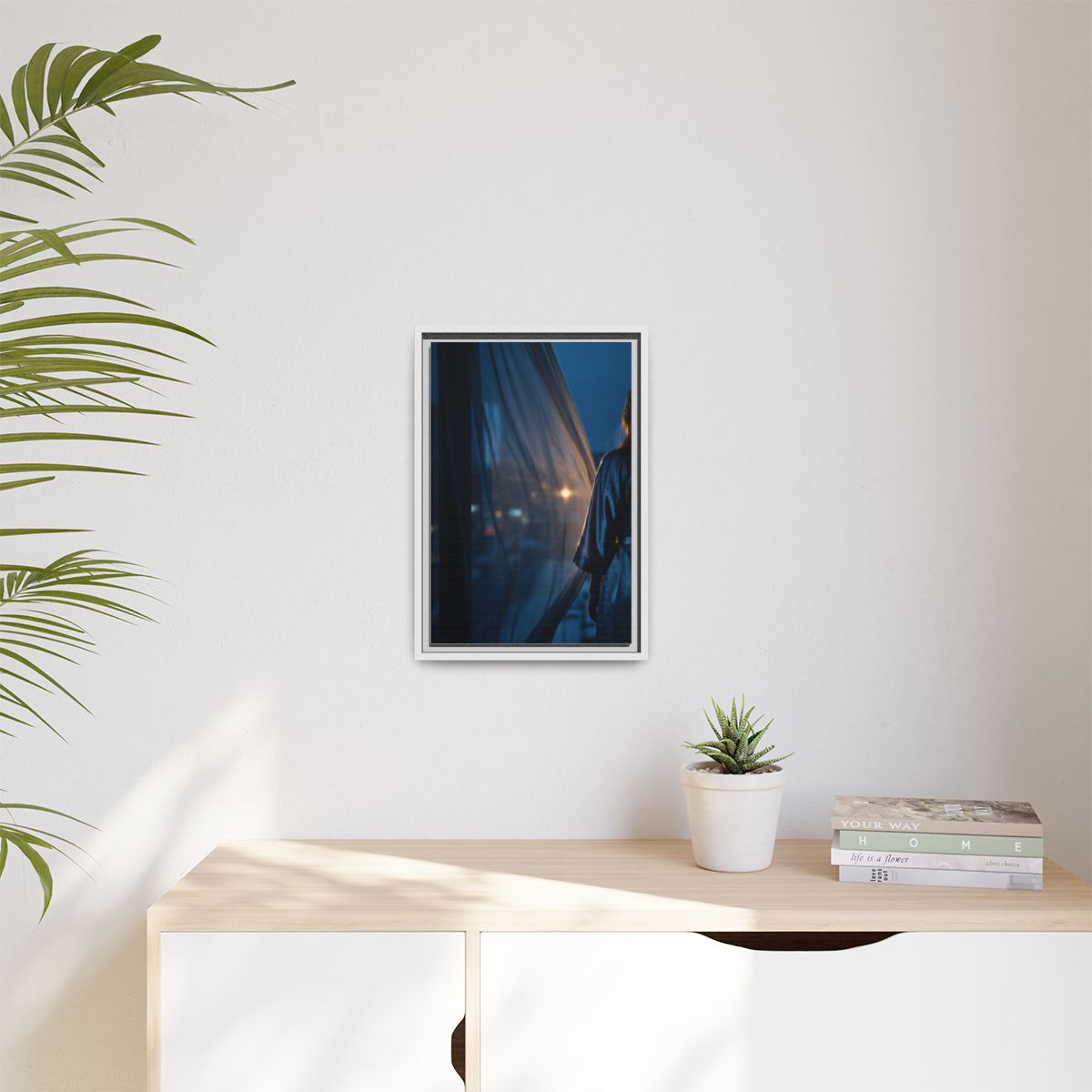 Matte Canvas, Framed - Nocturnal Solitude Silhouette — White...