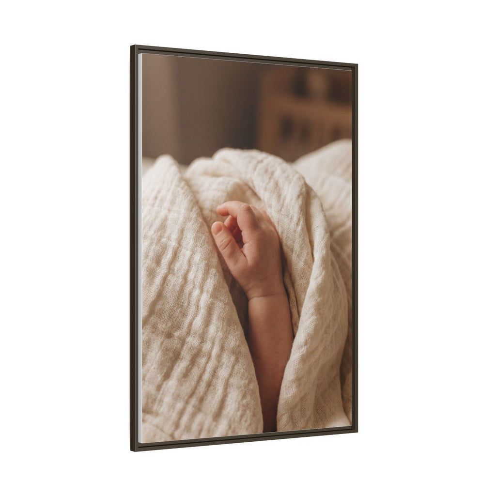 Framed Matte Canvas - Tender Newborn Hand (8×10, 9×12, 11×14, 12×16, 10×20, 12×18, 16×20, 16×24, 18×24, 12×36, 20×24, 16×32, 20×30, 24×30, 24×32, 16×48, 24×36, 24×48, 30×40, 20×60, 32×48, 30×60 & 40×60)