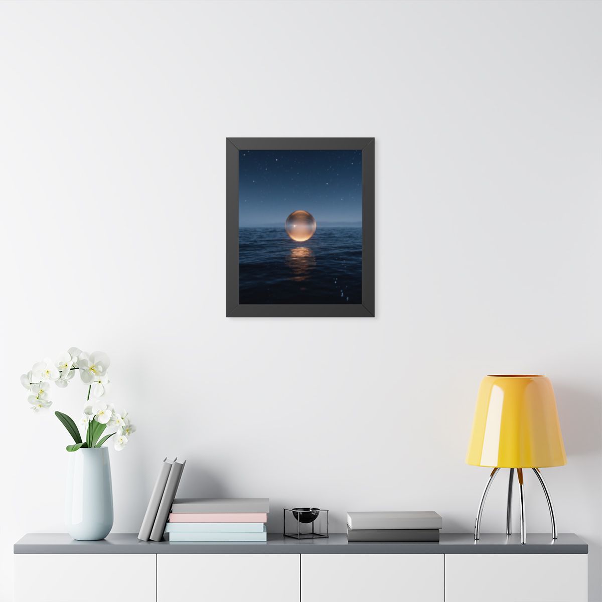 Framed Vertical Poster - Glowing Ocean Horizon — Black... |...