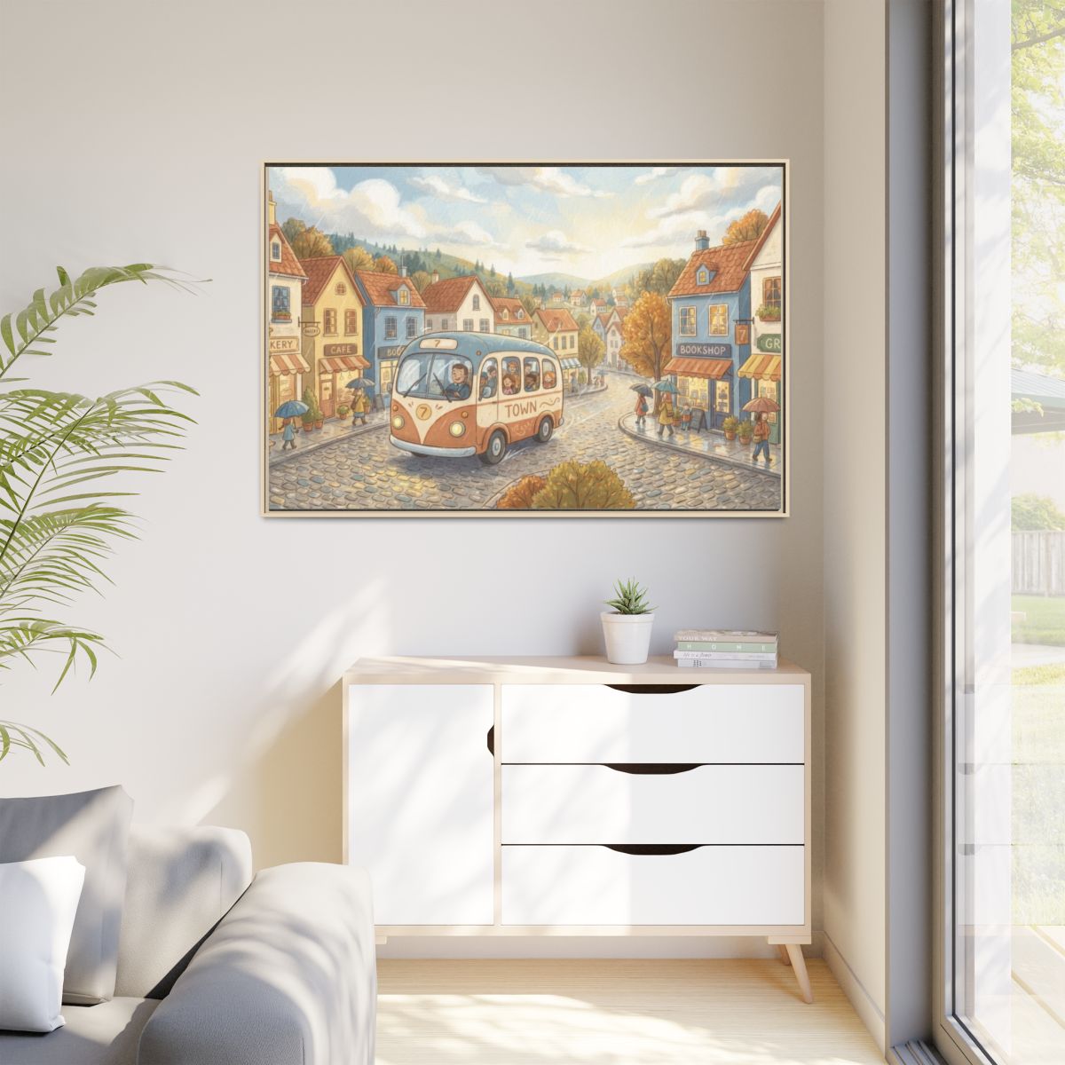 Matte Canvas Framed - Cozy Town Bus — Natural / 1.25" (10×8...