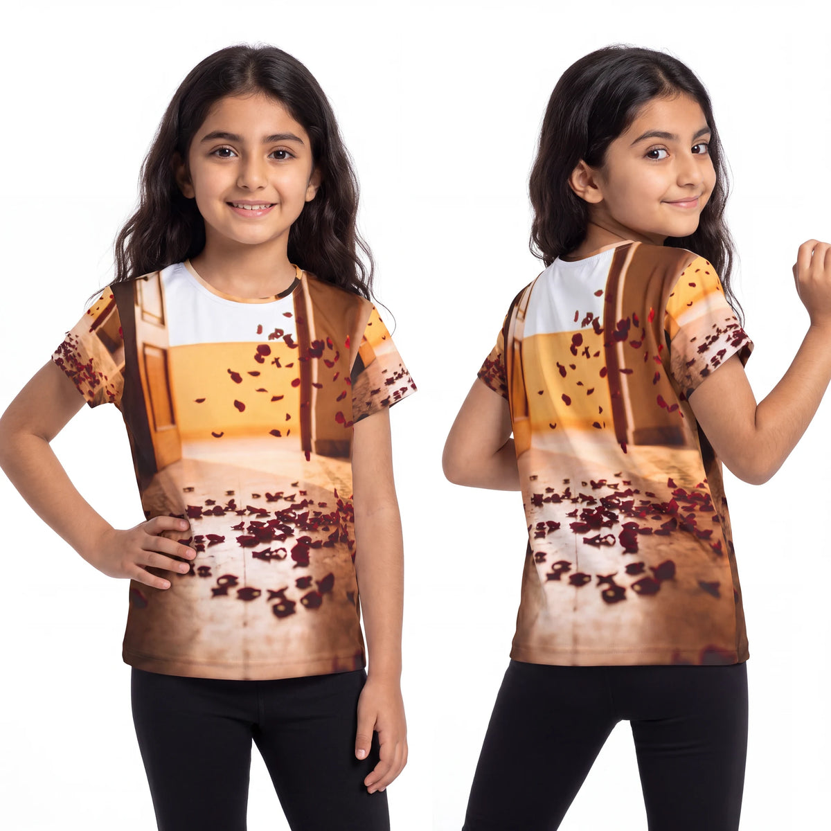 Kids Sports Jersey with Golden Rose Petals
