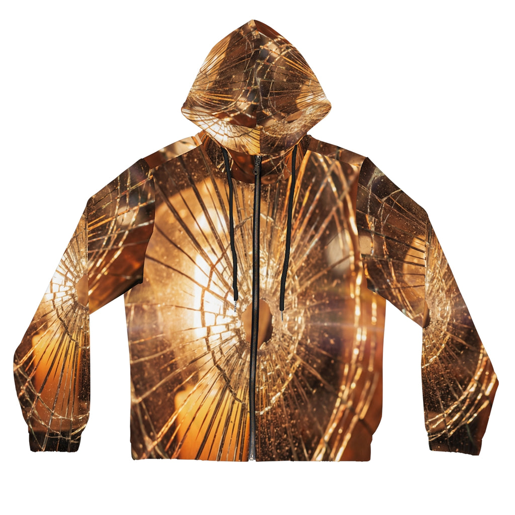 Women's Full-Zip Hoodie - Shattered Amber Glass Art |...