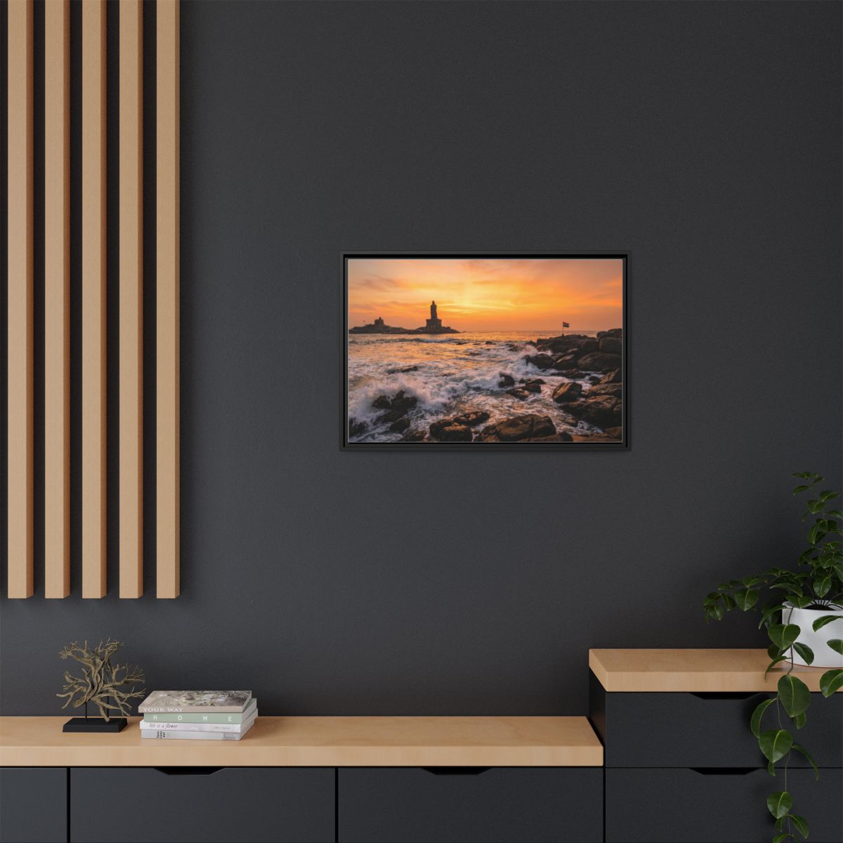 Framed Canvas - Golden Coast Dawn — Black / 1.25"