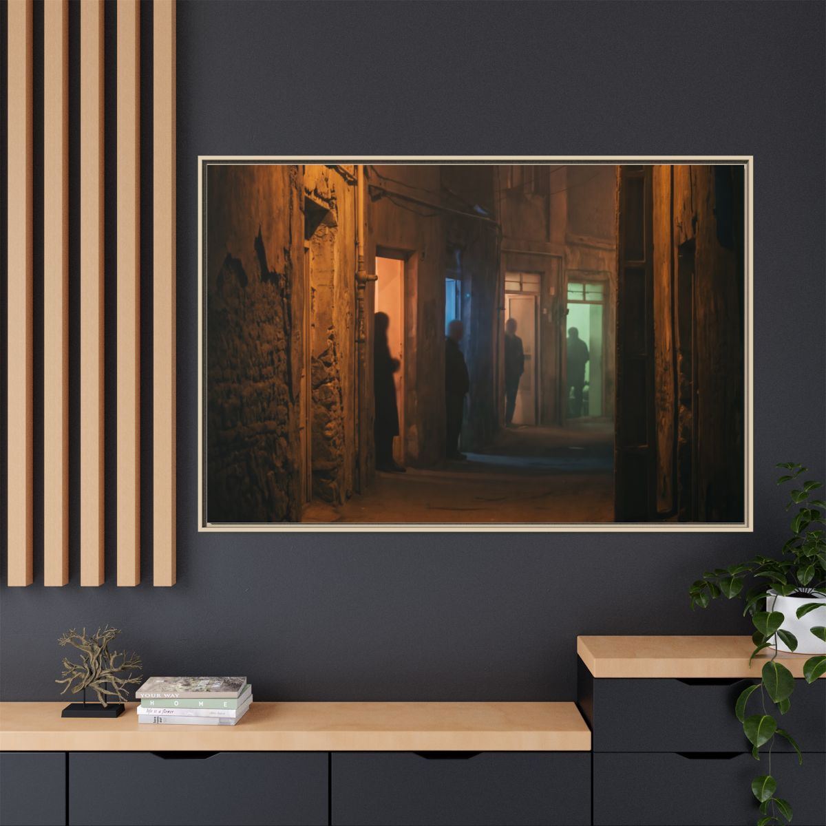Matte Canvas, Framed - Shadowed Alleyway Mystery Art Print...