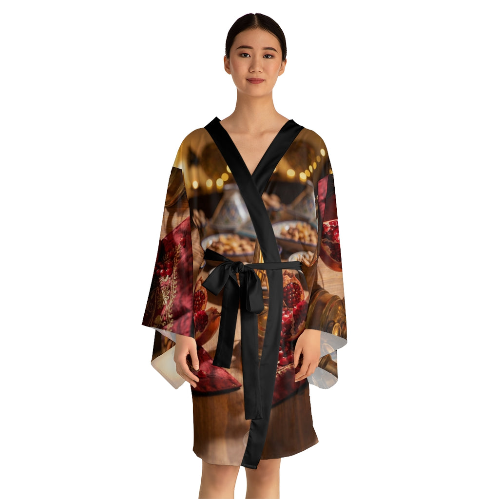 Long Sleeve Kimono Robe - Amber Feast | Echovira Gallery