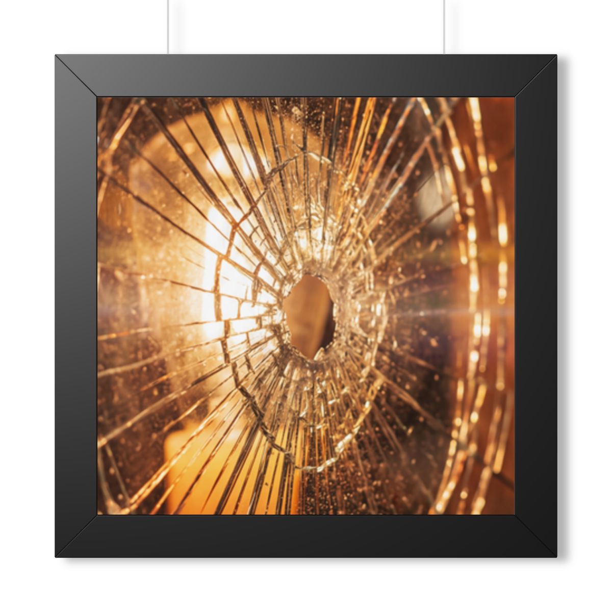 Framed Horizontal Poster - Shattered Amber Glass Art — Black...