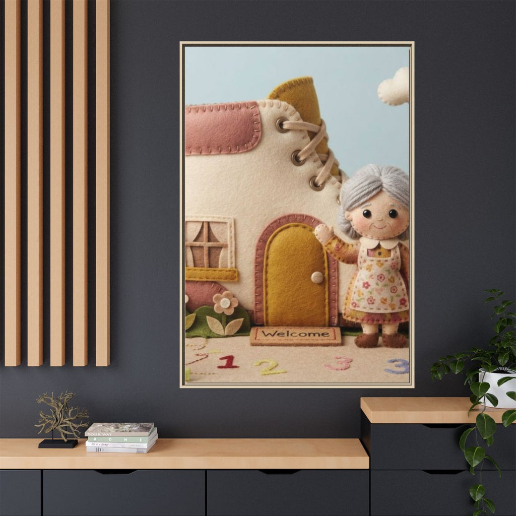 Matte Canvas - Framed Felted Shoe Cottage — Natural / 1.25"...
