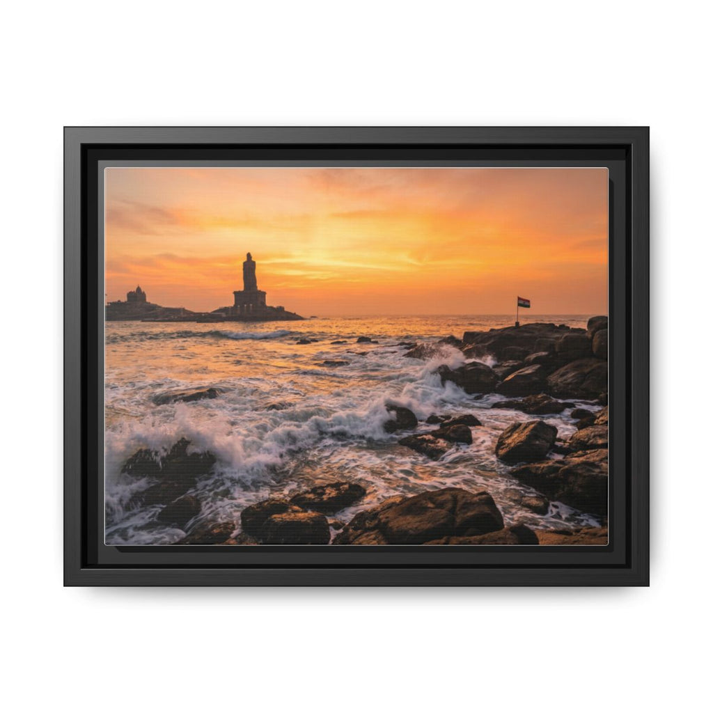 Framed Canvas - Golden Coast Dawn — Black / 1.25"