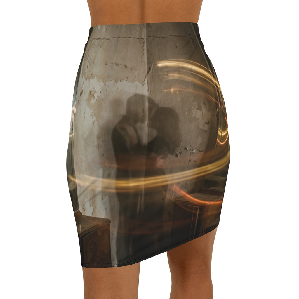Women's Mid-Waist Pencil Skirt - Cinematic Golden Shadow......