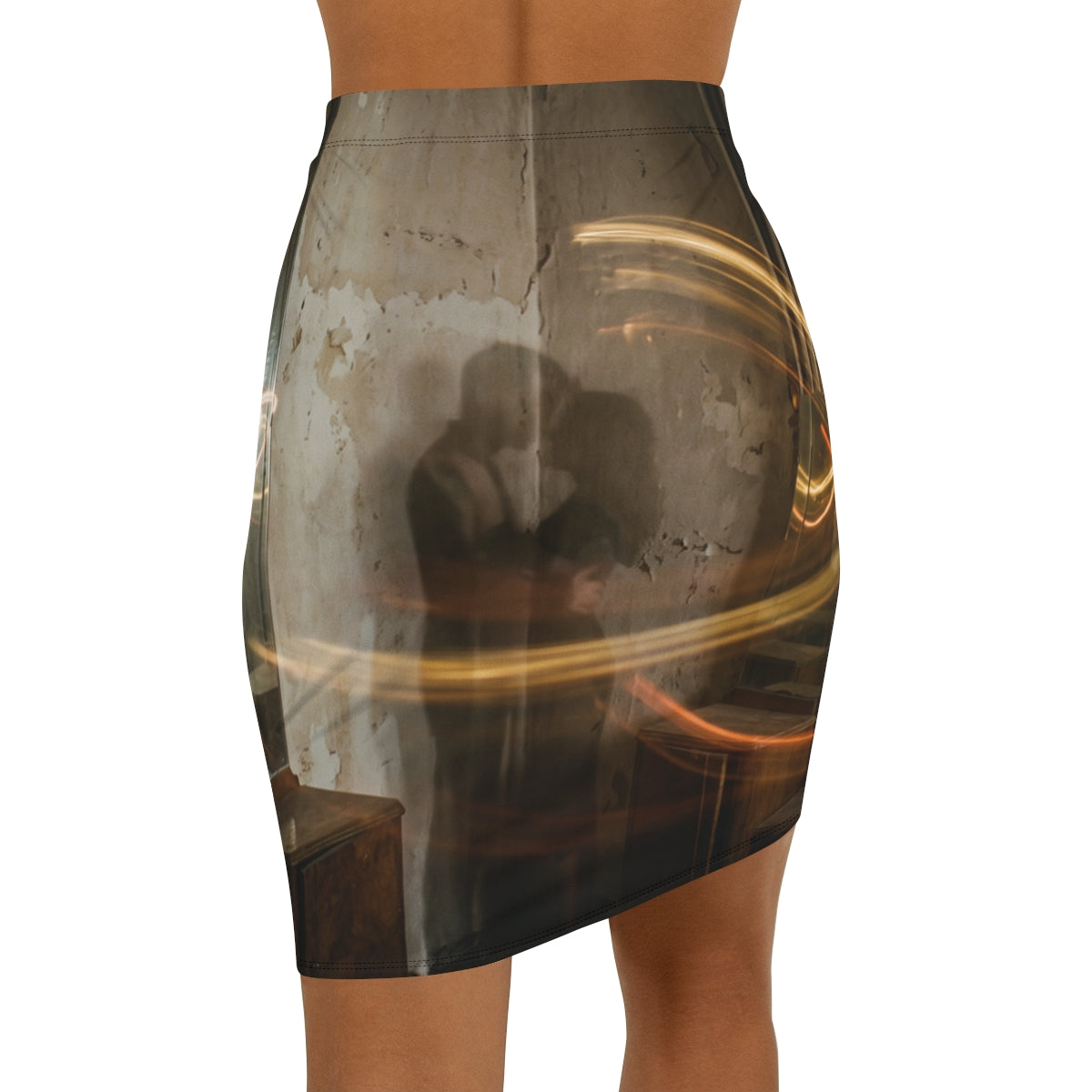 Women's Mid-Waist Pencil Skirt - Cinematic Golden Shadow......