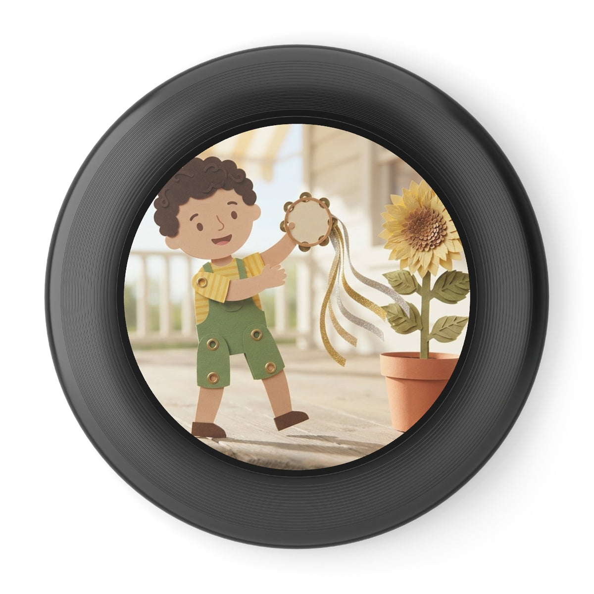 Wham-O Frisbee - Papercraft Boy with Tambourine Art |...
