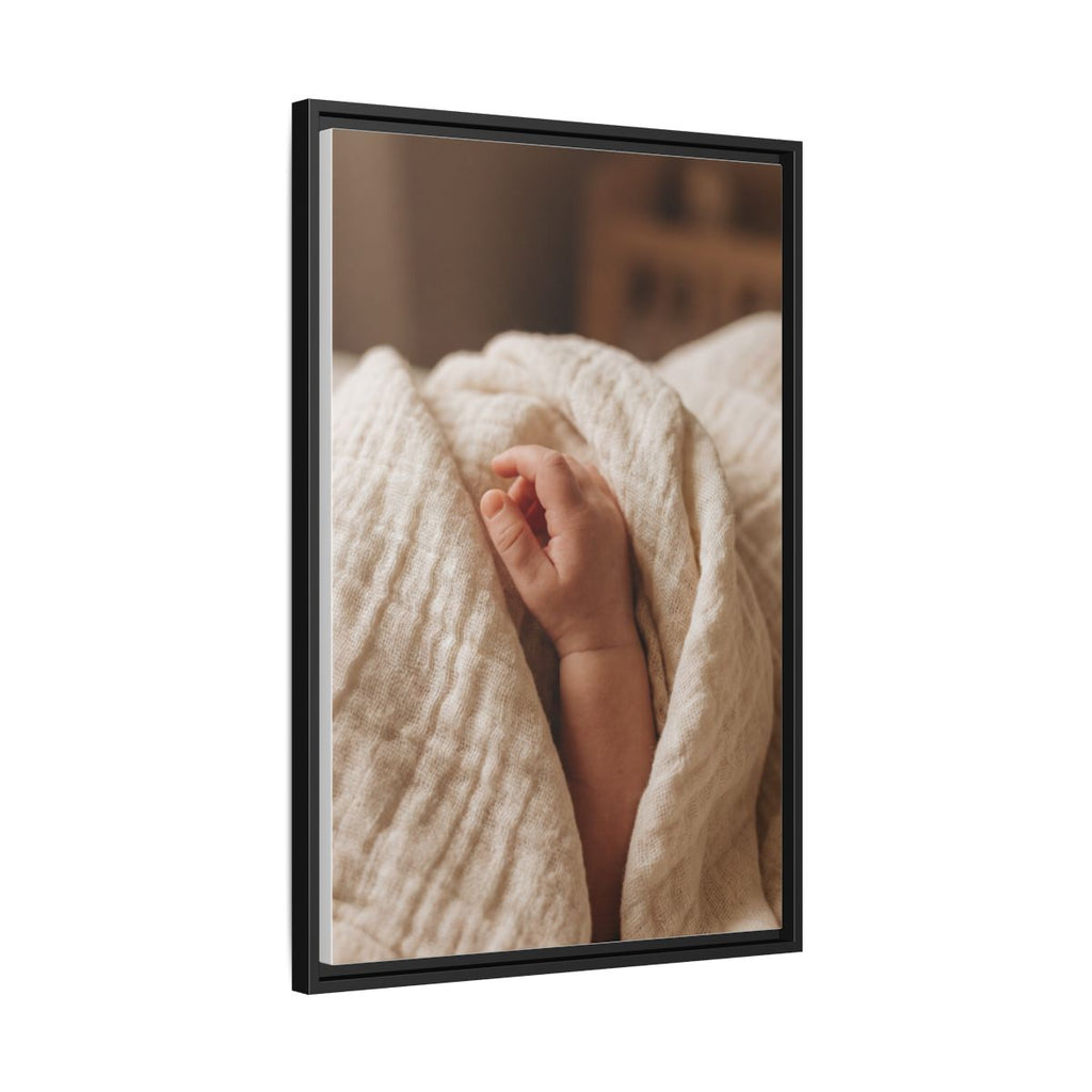 Framed Matte Canvas - Tender Newborn Hand (8×10, 9×12, 11×14, 12×16, 10×20, 12×18, 16×20, 16×24, 18×24, 12×36, 20×24, 16×32, 20×30, 24×30, 24×32, 16×48, 24×36, 24×48, 30×40, 20×60, 32×48, 30×60 & 40×60)