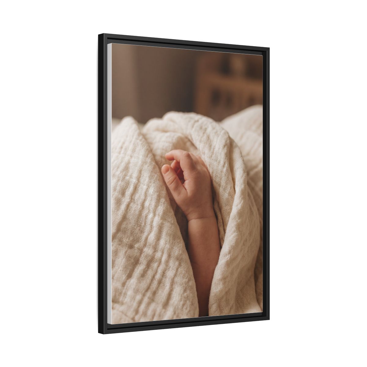 Framed Matte Canvas - Tender Newborn Hand (8×10, 9×12, 11×14, 12×16, 10×20, 12×18, 16×20, 16×24, 18×24, 12×36, 20×24, 16×32, 20×30, 24×30, 24×32, 16×48, 24×36, 24×48, 30×40, 20×60, 32×48, 30×60 & 40×60)