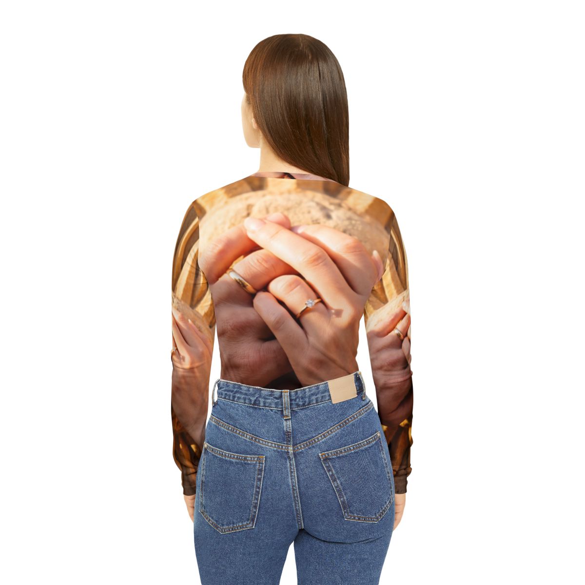 Women's V-neck Long Sleeve Clasped Hands Art Shirt
