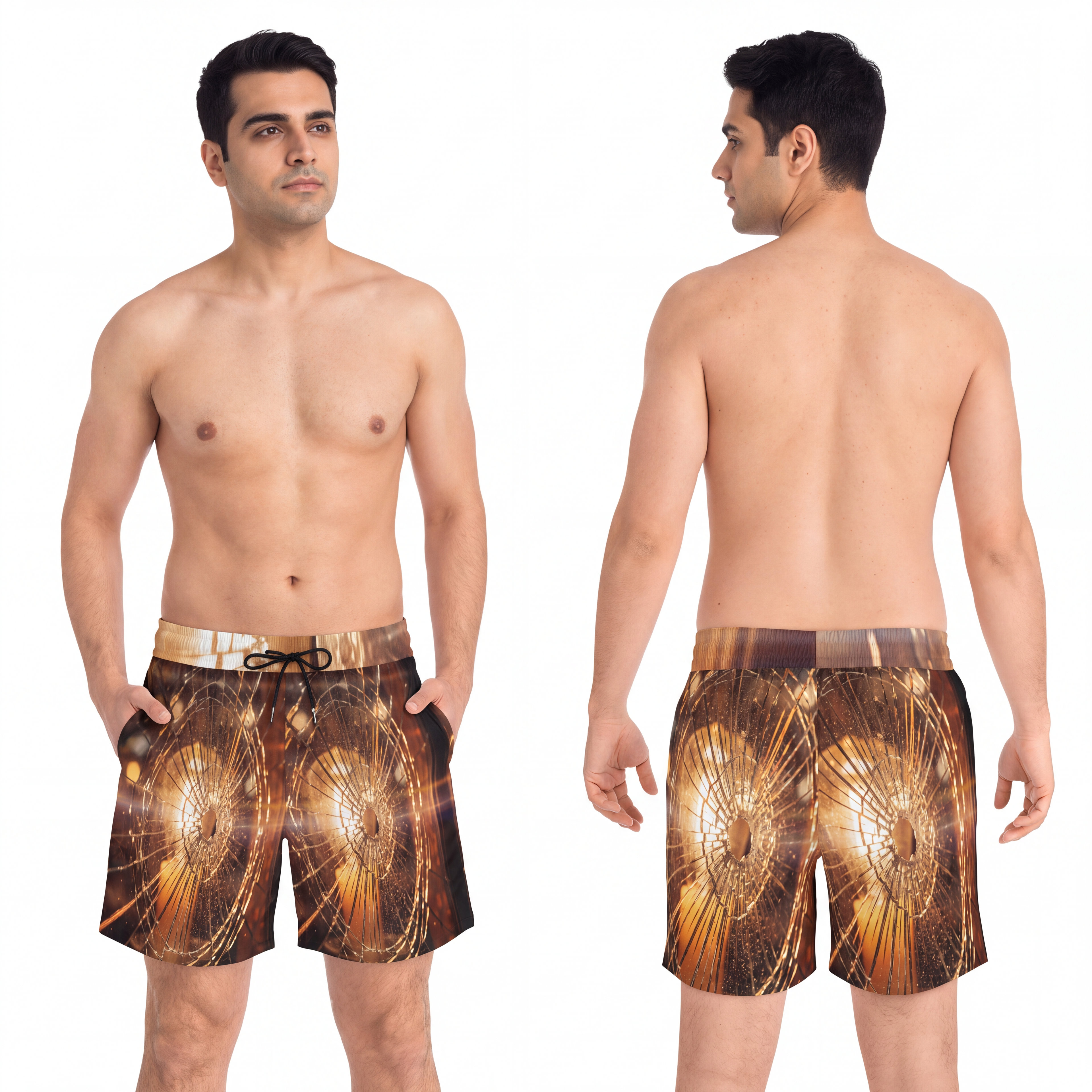 Men's Mid-Length Swim Shorts - Fractured Glow Shattered... |...