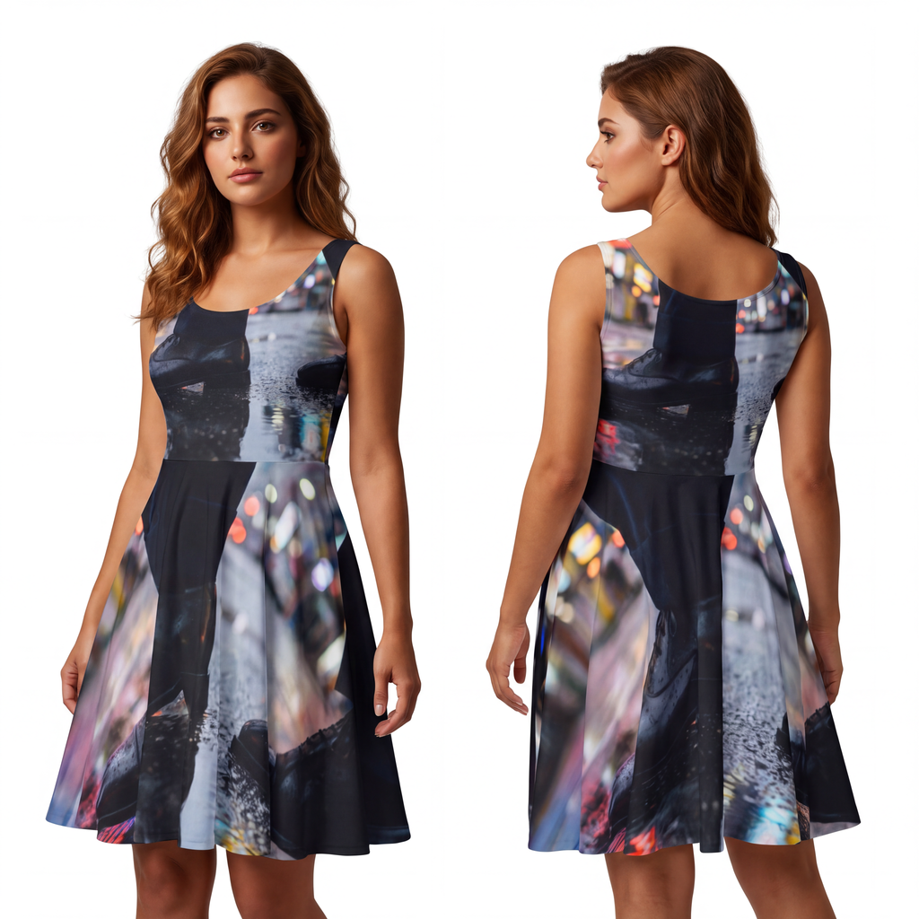 Women's Skater Dress - Neon Rain Reflection | Echovira...